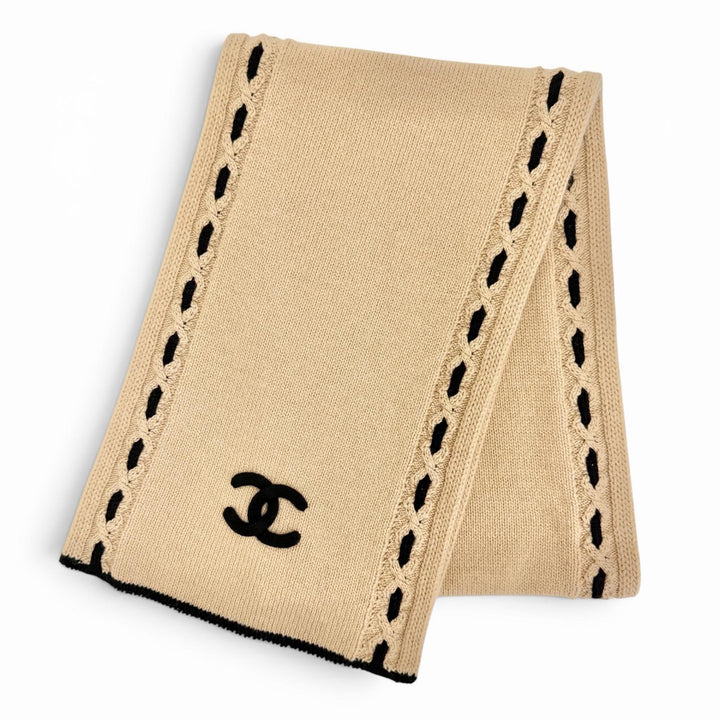 Excellent CHANEL Scarf COCO Mark Long beige cashmere Women 25A AAB111 B20763
