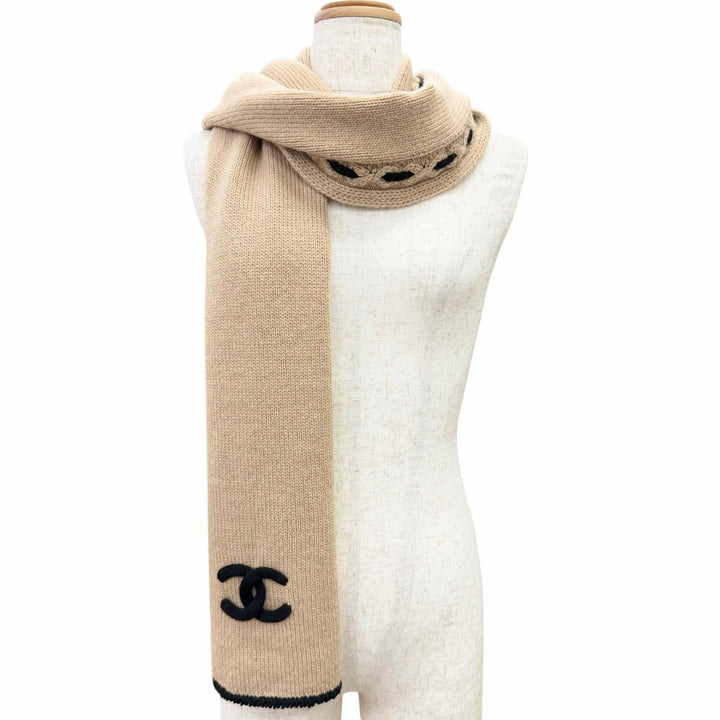 Excellent CHANEL Scarf COCO Mark Long beige cashmere Women 25A AAB111 B20763