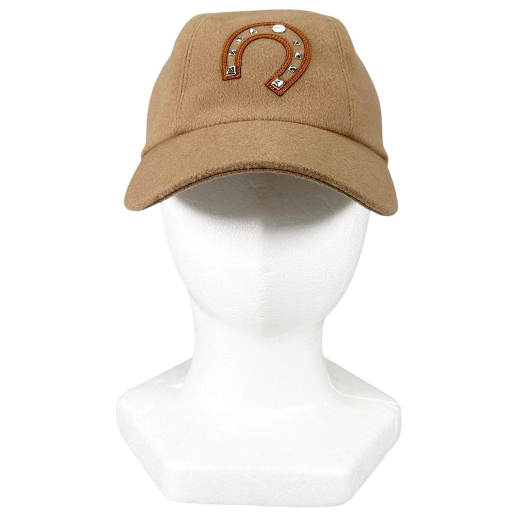 Excellent HERMES cap Davis Luckey Horseshoe Camel cashmere Women 57