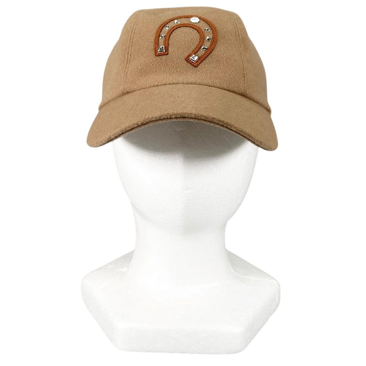 Excellent HERMES cap Davis Luckey Horseshoe Camel cashmere Women 57
