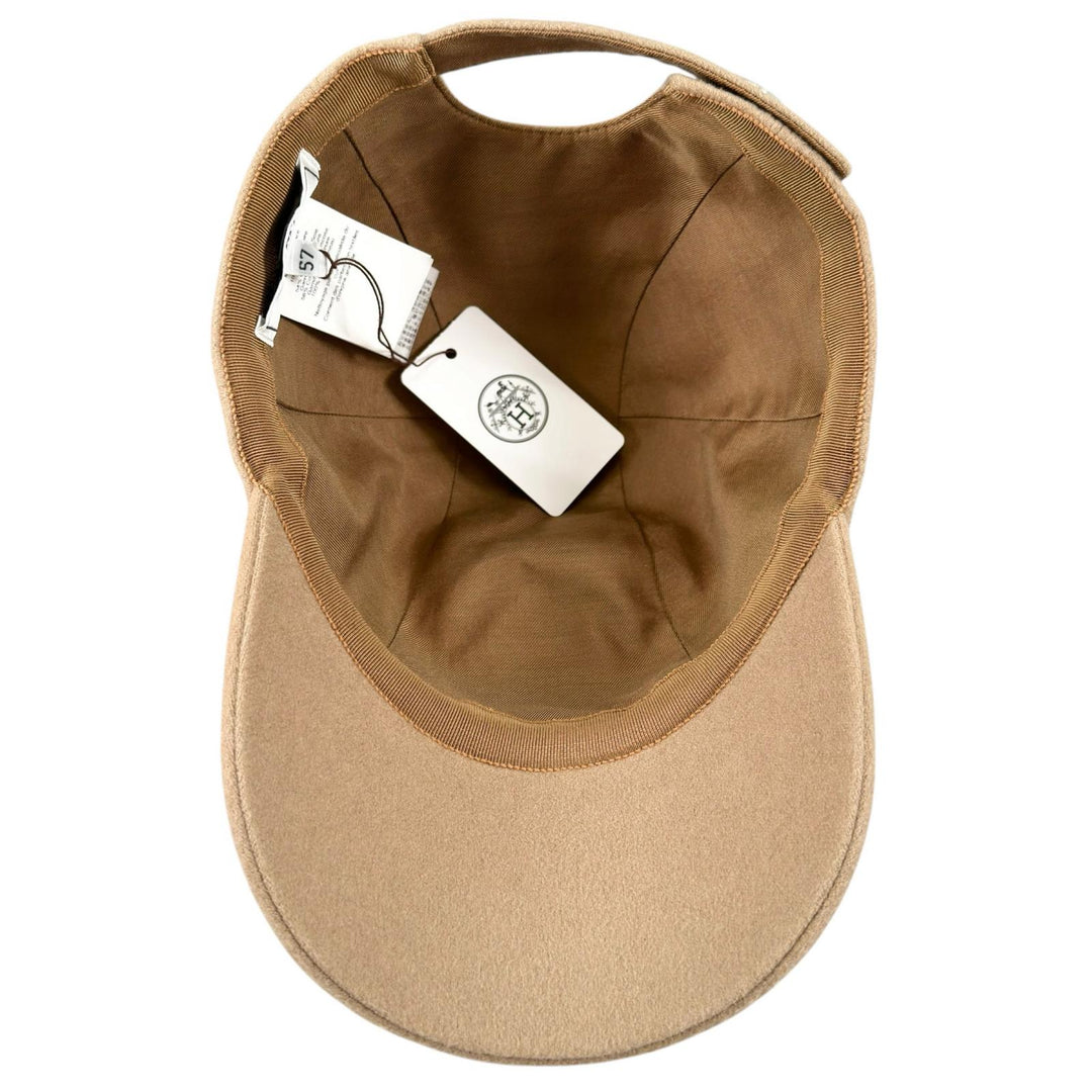 Excellent HERMES cap Davis Luckey Horseshoe Camel cashmere Women 57