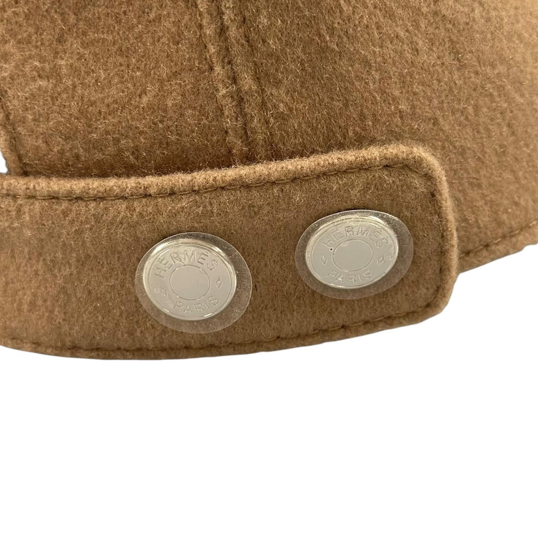 Excellent HERMES cap Davis Luckey Horseshoe Camel cashmere Women 57