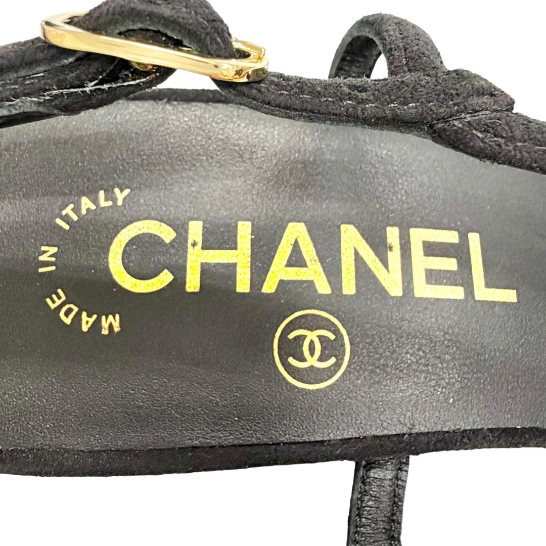 Great CHANEL Sandals COCO Mark Ankle Strap Open Toe Suede leather 36.5 G46328