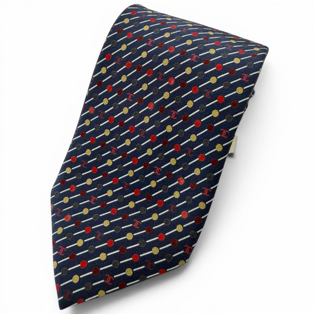 Pristine CHANEL tie COCO Mark Dot Regimental Stripe Regular Tie Navy silk mens