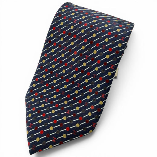 Pristine CHANEL tie COCO Mark Dot Regimental Stripe Regular Tie Navy silk mens