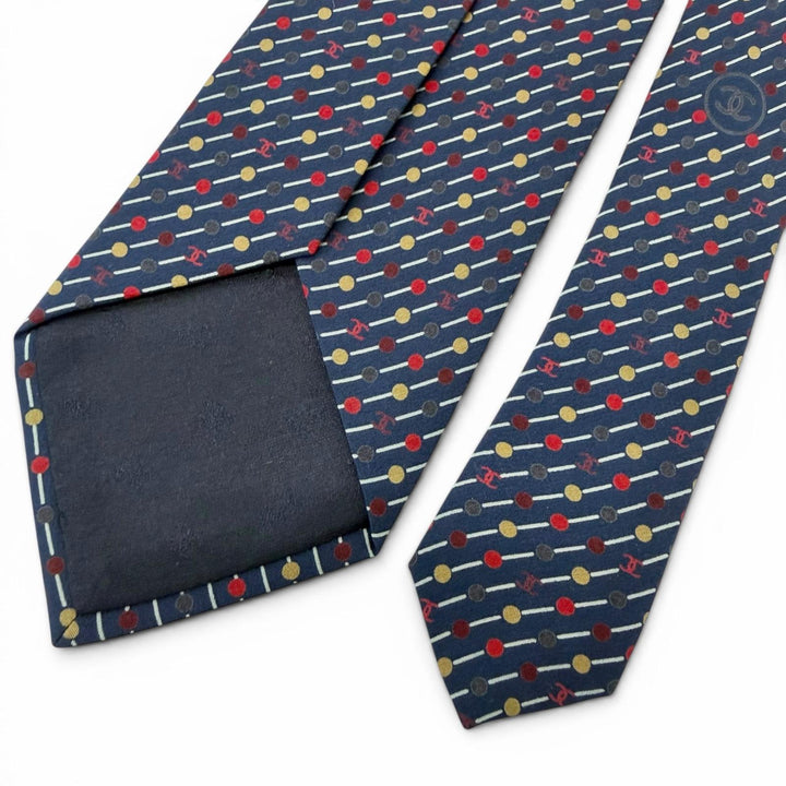Pristine CHANEL tie COCO Mark Dot Regimental Stripe Regular Tie Navy silk mens