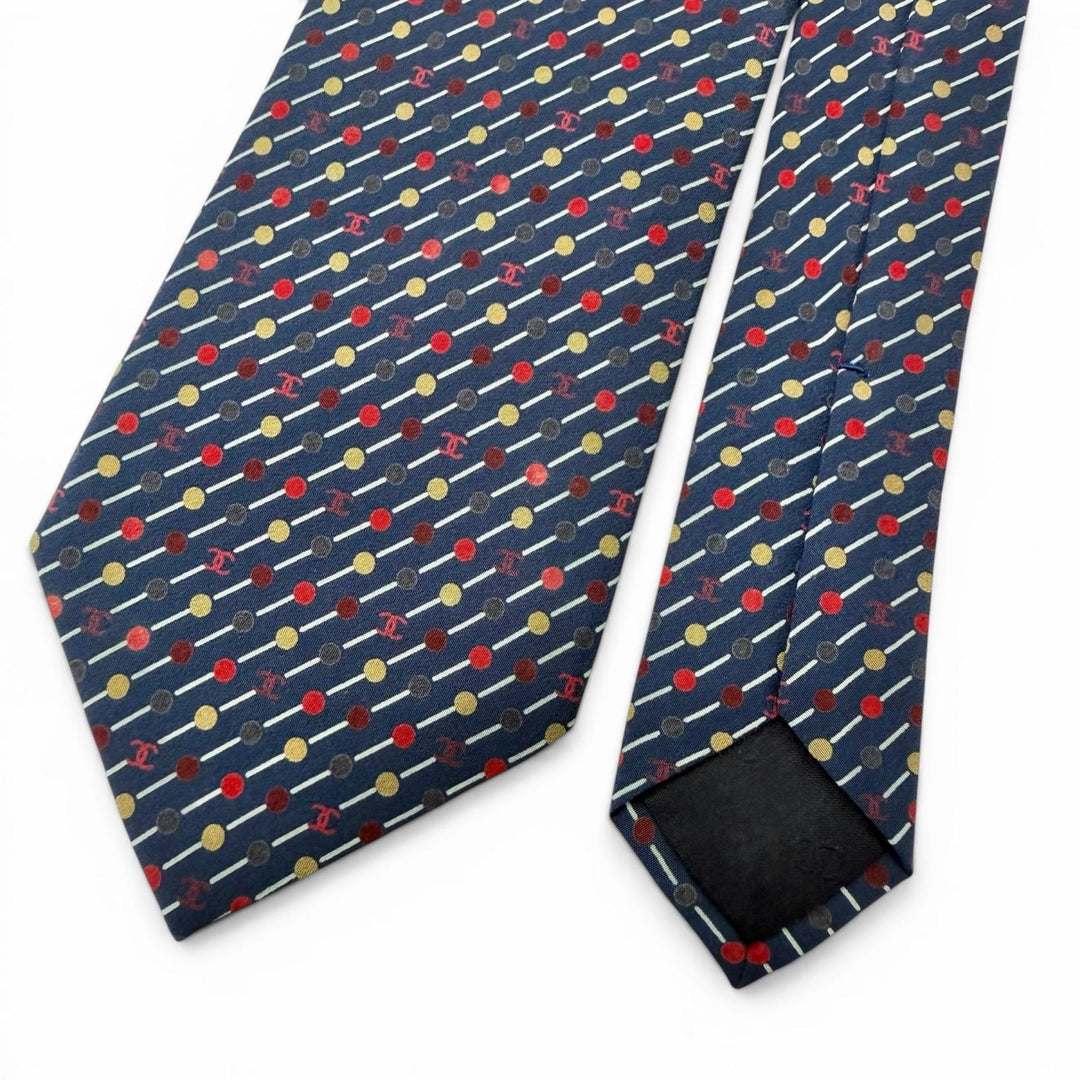 Pristine CHANEL tie COCO Mark Dot Regimental Stripe Regular Tie Navy silk mens