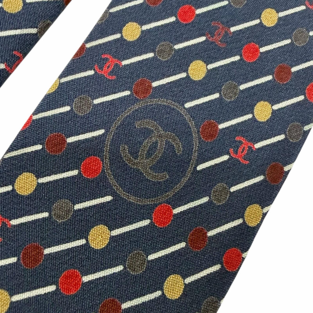Pristine CHANEL tie COCO Mark Dot Regimental Stripe Regular Tie Navy silk mens