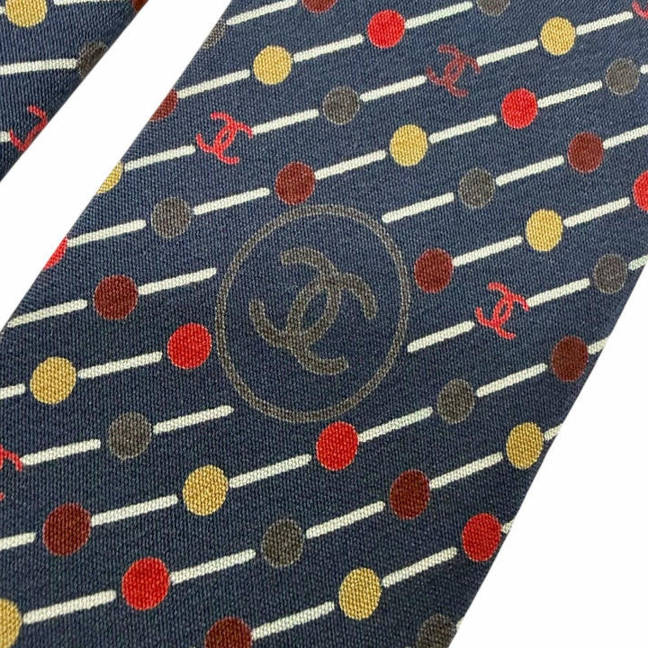 Pristine CHANEL tie COCO Mark Dot Regimental Stripe Regular Tie Navy silk mens
