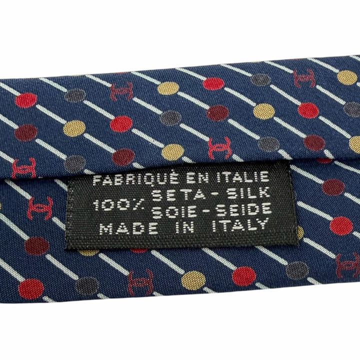 Pristine CHANEL tie COCO Mark Dot Regimental Stripe Regular Tie Navy silk mens