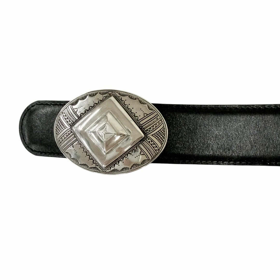Great HERMES belt Toareg Silver Buckle black leather mens