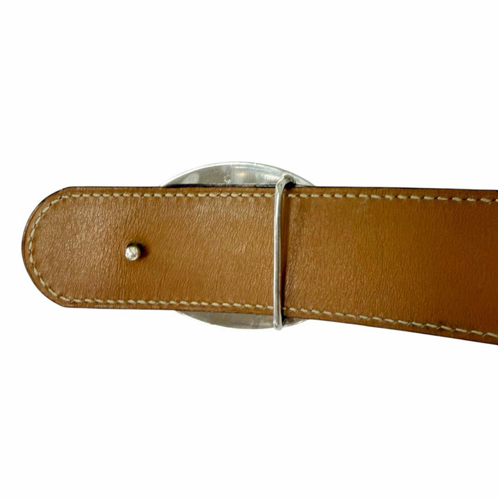 Great HERMES belt Toareg Silver Buckle black leather mens
