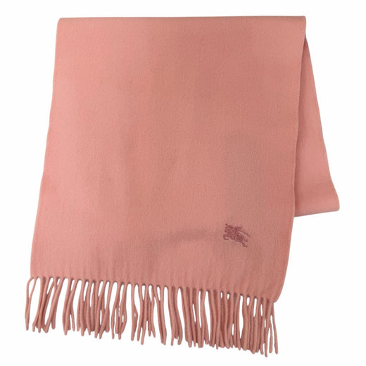 Pristine BURBERRY LONDON Scarf Embroidered logo with fringe pink cashmere Women