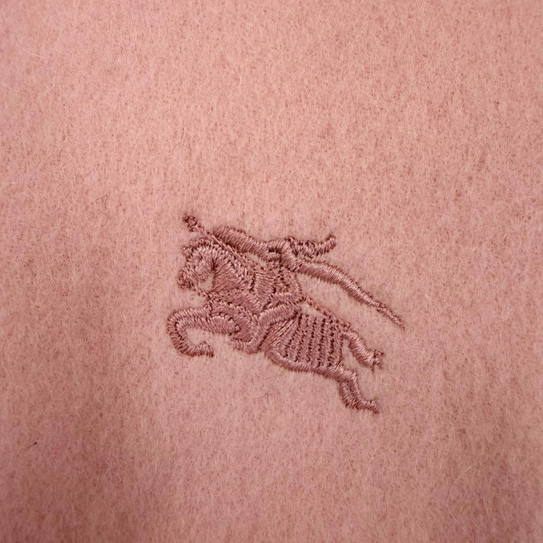 Pristine BURBERRY LONDON Scarf Embroidered logo with fringe pink cashmere Women