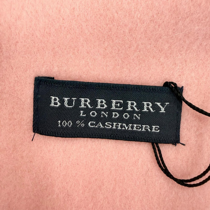 Pristine BURBERRY LONDON Scarf Embroidered logo with fringe pink cashmere Women