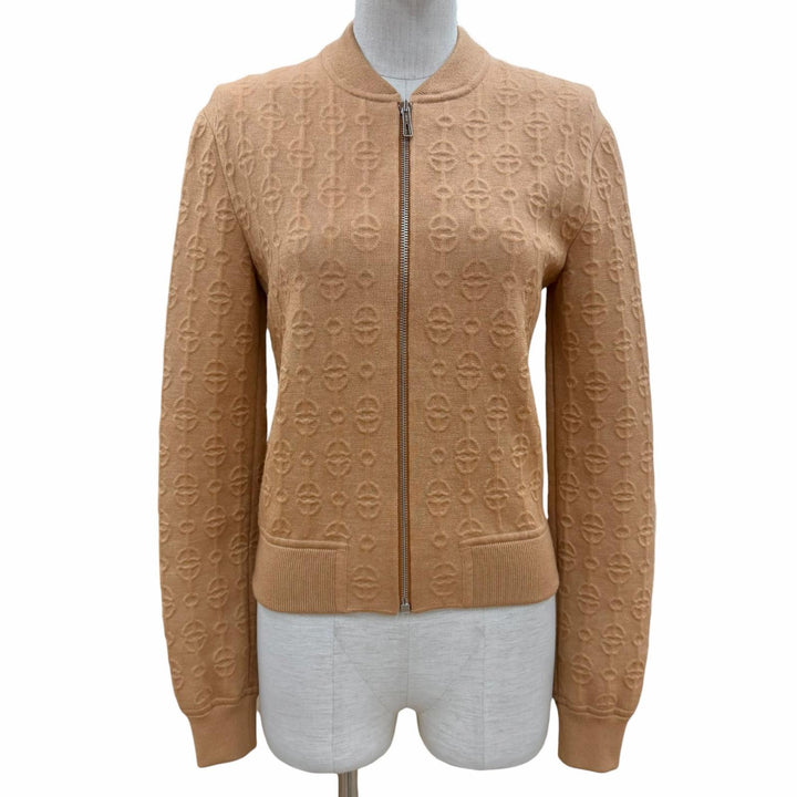 Excellent HERMES Blouson ZIP-UP Knit Brown cashmere Women 36 2E2201D3