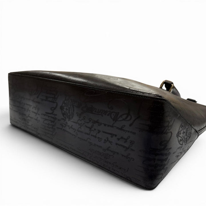 Excellent BERLUTI Tote Bag To joule Calligraphy Navy scritto leather mens