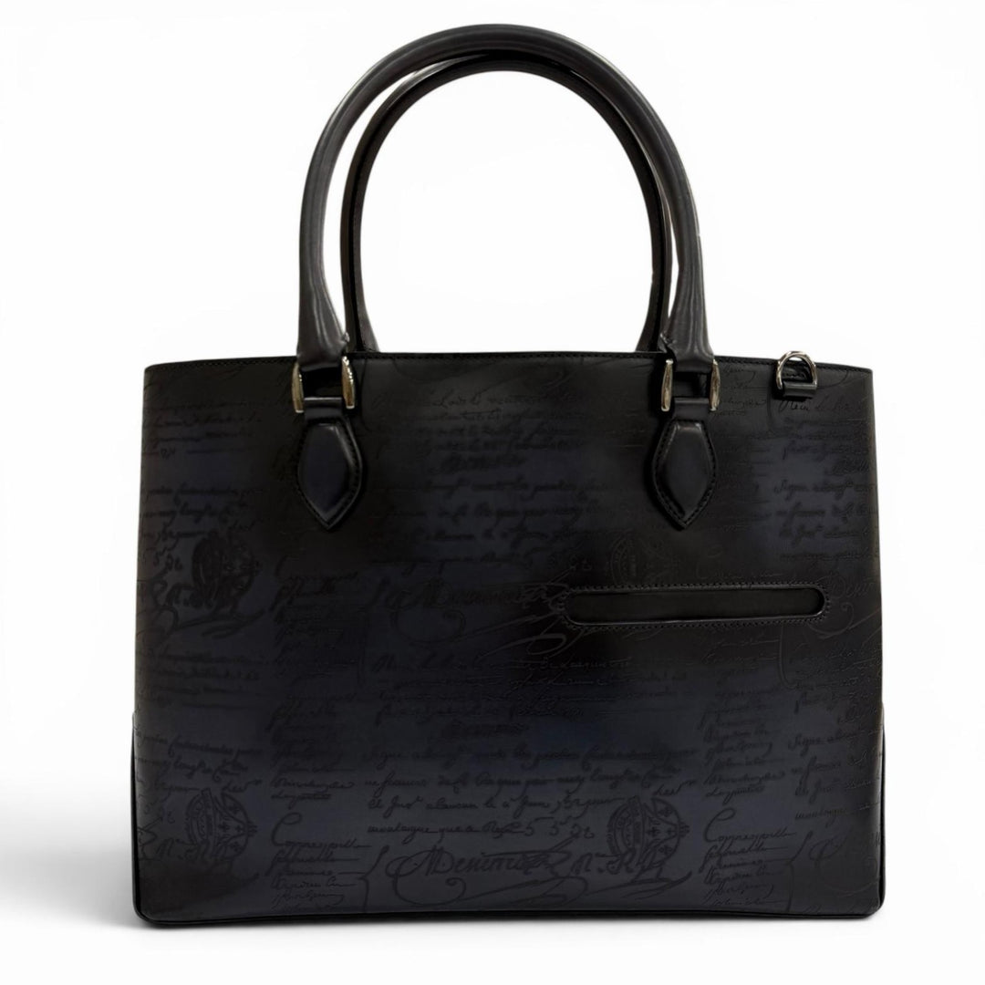 Excellent BERLUTI Tote Bag To joule Calligraphy Navy scritto leather mens