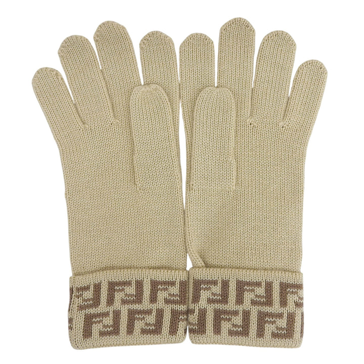 Pristine FENDI gloves Zucchino FF Logo Knit Gloves beige wool Women