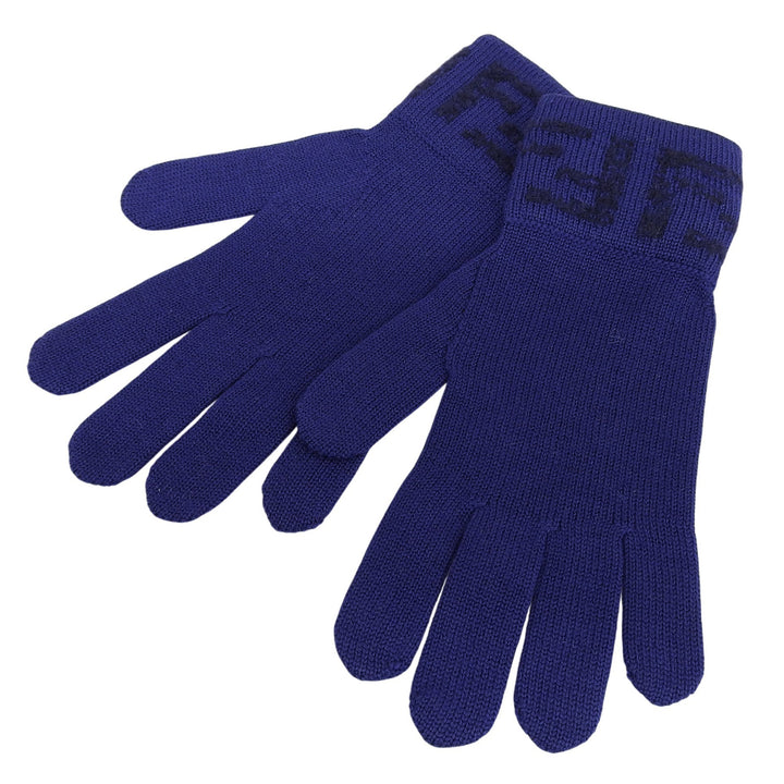 Pristine FENDI gloves ZUCCA Pattern Knit Gloves Navy wool mens