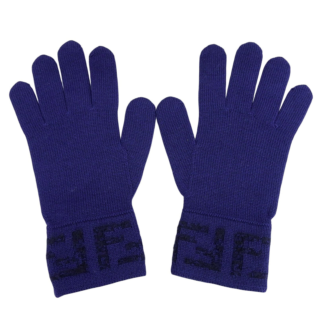 Pristine FENDI gloves ZUCCA Pattern Knit Gloves Navy wool mens