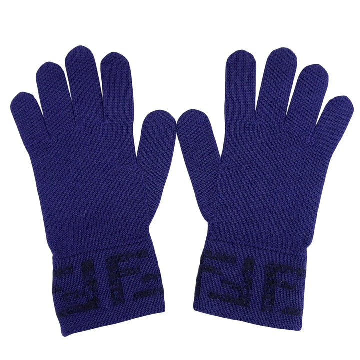 Pristine FENDI gloves ZUCCA Pattern Knit Gloves Navy wool mens