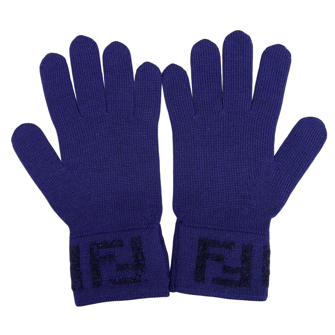 Pristine FENDI gloves ZUCCA Pattern Knit Gloves Navy wool mens