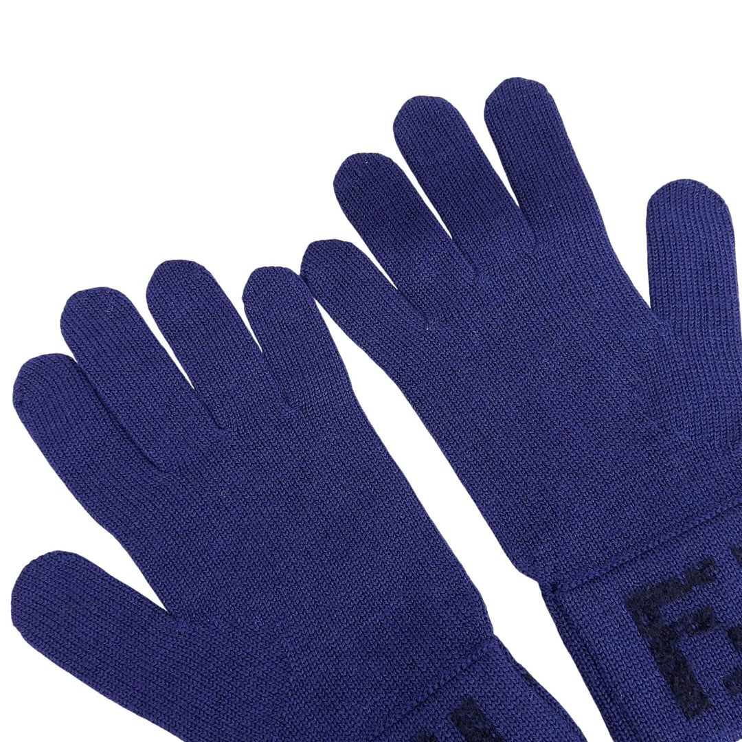 Pristine FENDI gloves ZUCCA Pattern Knit Gloves Navy wool mens