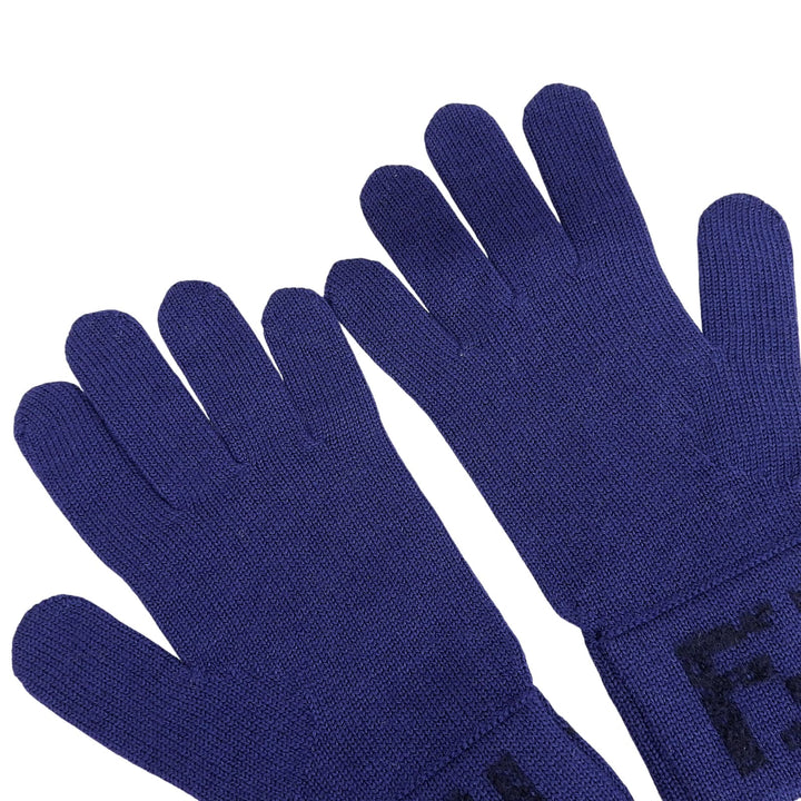 Pristine FENDI gloves ZUCCA Pattern Knit Gloves Navy wool mens
