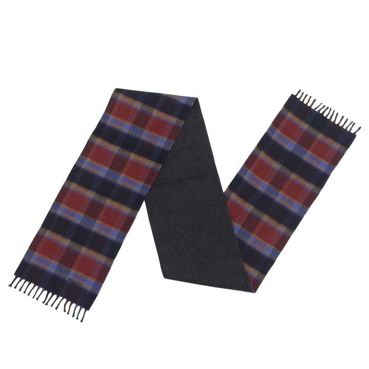 Excellent PRADA Scarf Check pattern logo embroidery with fringe Multi cashmere