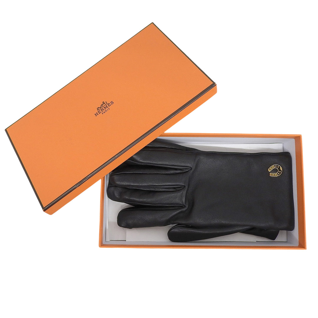 Great HERMES gloves Jump F Serie Button Horse Show Gloves black lambskin 7.5