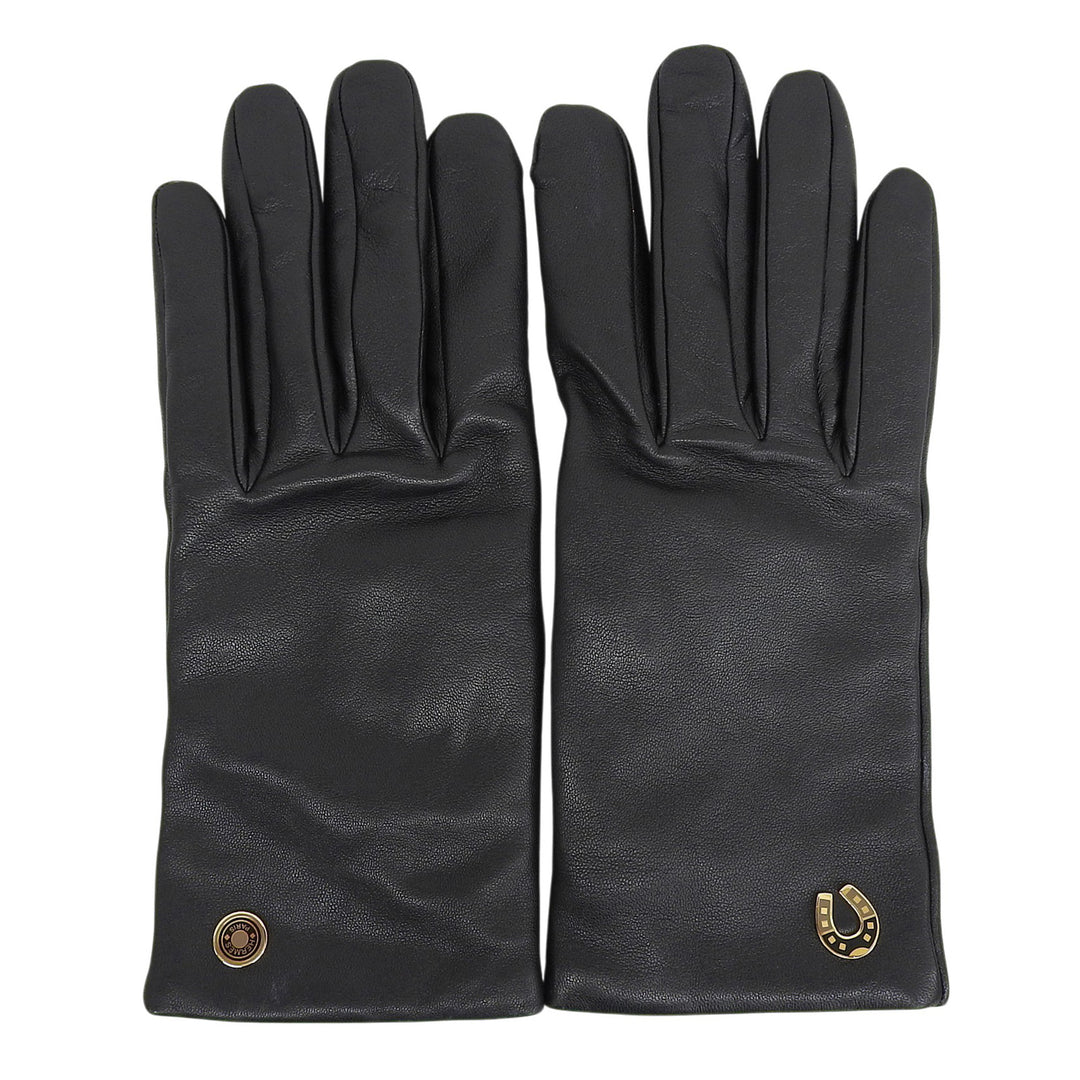 Great HERMES gloves Jump F Serie Button Horse Show Gloves black lambskin 7.5