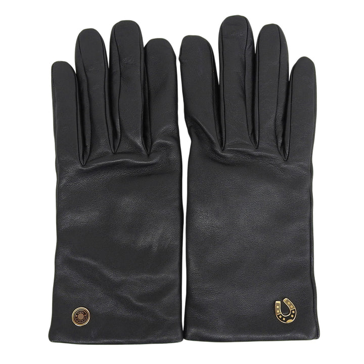 Great HERMES gloves Jump F Serie Button Horse Show Gloves black lambskin 7.5