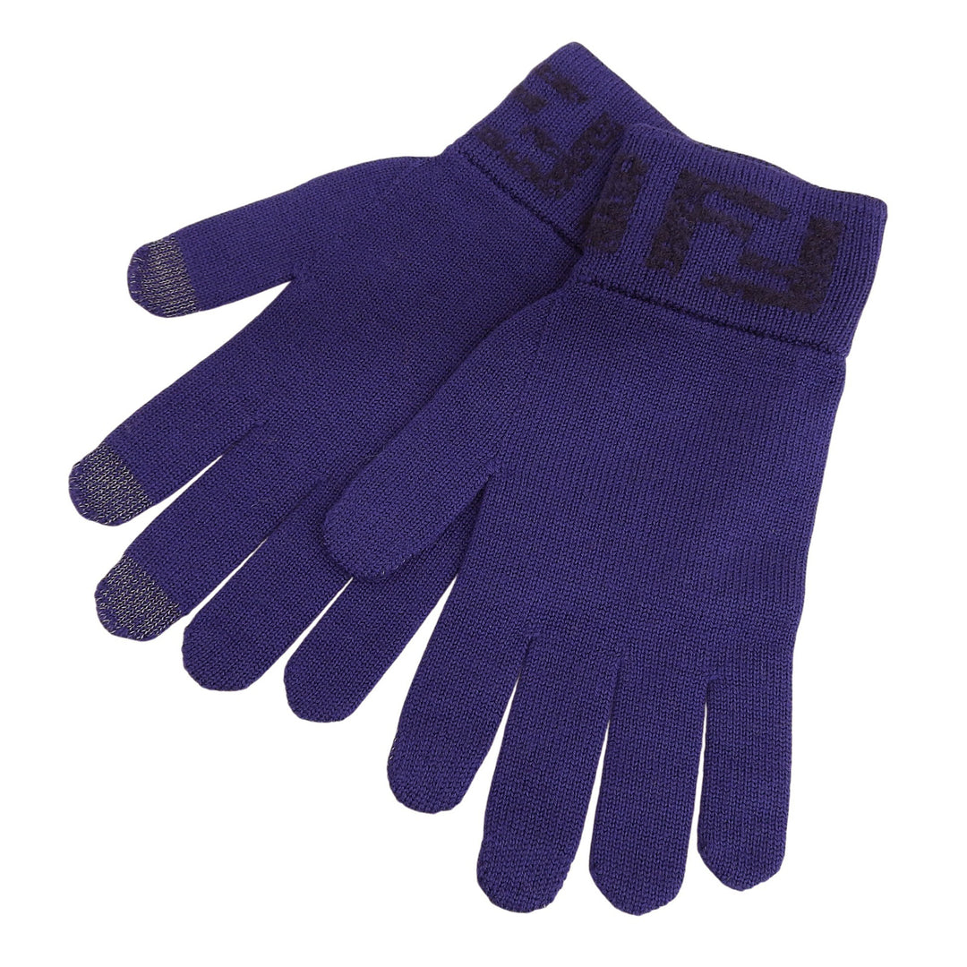 Pristine FENDI gloves Smartphone-compatible ZUCCA Pattern knit gloves Navy wool