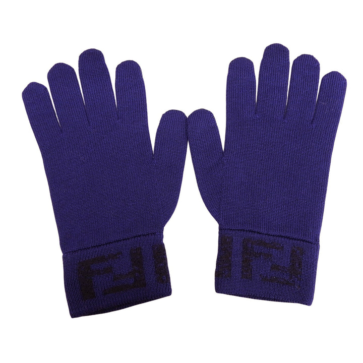 Pristine FENDI gloves Smartphone-compatible ZUCCA Pattern knit gloves Navy wool