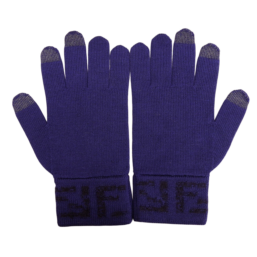 Pristine FENDI gloves Smartphone-compatible ZUCCA Pattern knit gloves Navy wool