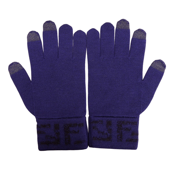 Pristine FENDI gloves Smartphone-compatible ZUCCA Pattern knit gloves Navy wool