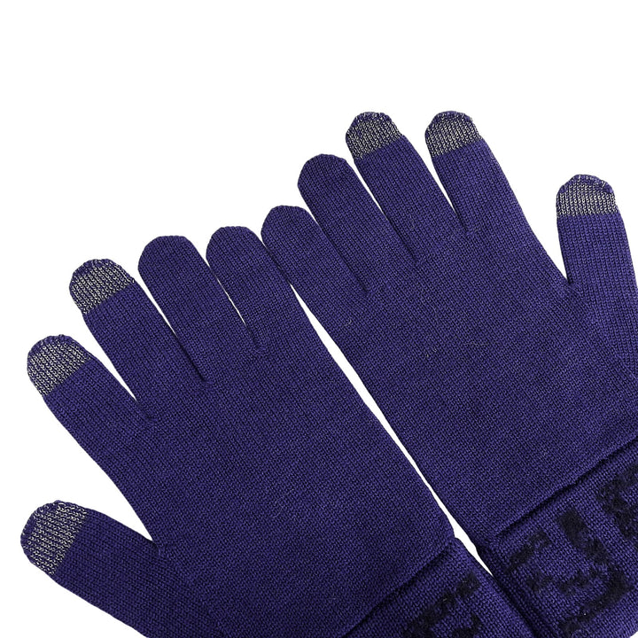Pristine FENDI gloves Smartphone-compatible ZUCCA Pattern knit gloves Navy wool