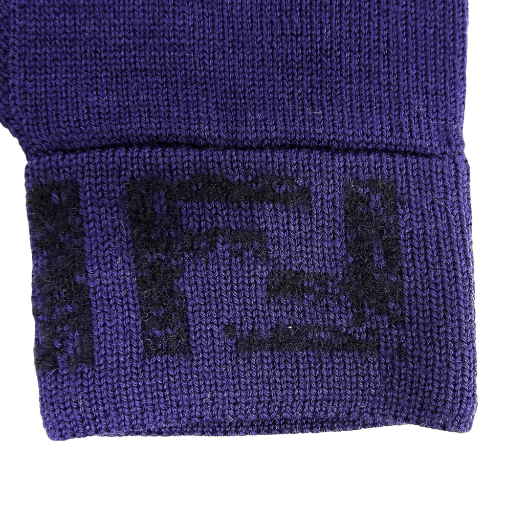 Pristine FENDI gloves Smartphone-compatible ZUCCA Pattern knit gloves Navy wool