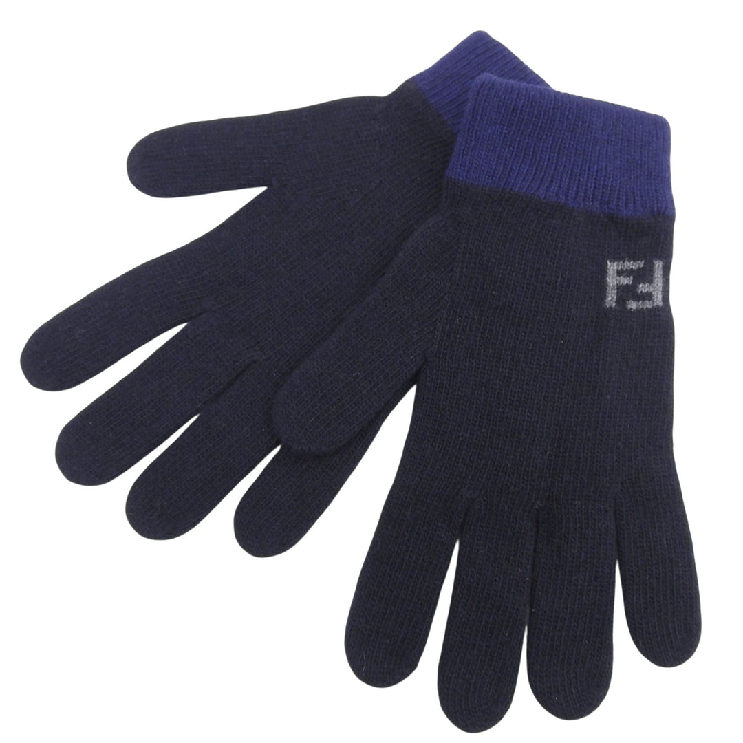 Pristine FENDI gloves Cashmere blend FF logo knit gloves Navy wool mens