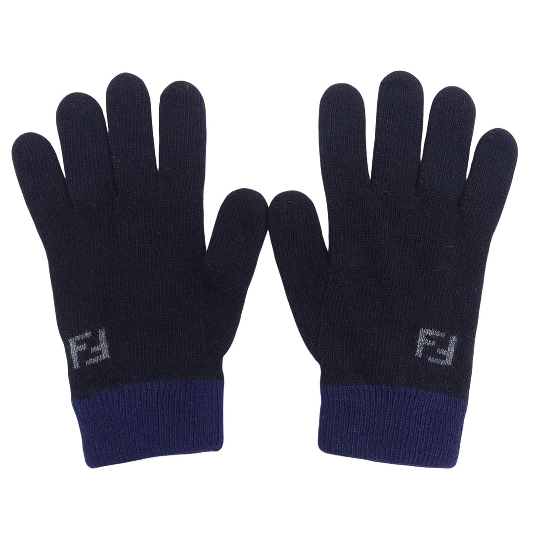 Pristine FENDI gloves Cashmere blend FF logo knit gloves Navy wool mens