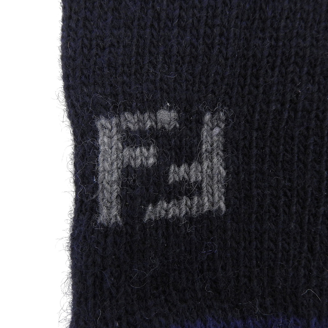 Pristine FENDI gloves Cashmere blend FF logo knit gloves Navy wool mens