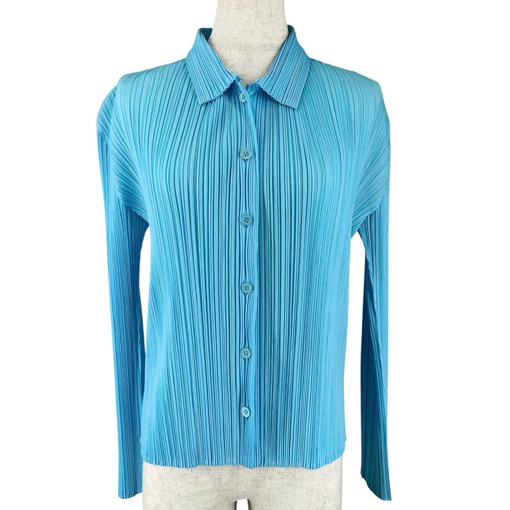 Excellent PLEATS PLEASE Long sleeve shirt blouse sky blue polyester PP21-JJ405