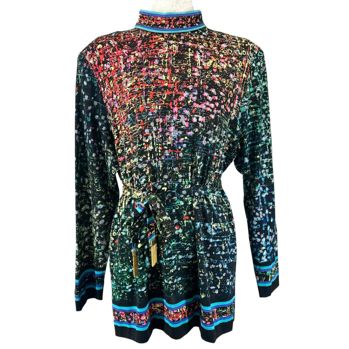 Excellent LEONARD FASHION one piece Silk blend, belted, all-over print, wool L