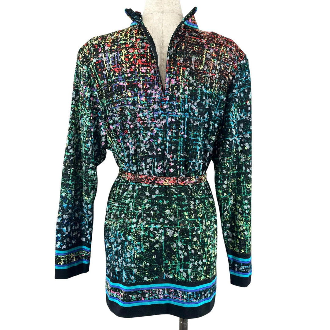 Excellent LEONARD FASHION one piece Silk blend, belted, all-over print, wool L