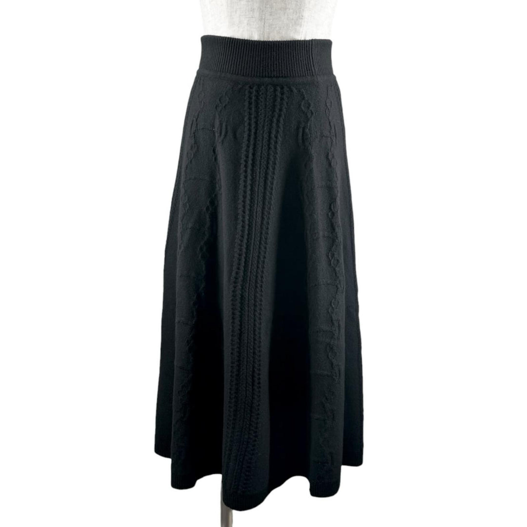 Excellent HERMES skirt ribbed knit long black wool Women 34 2H2305D6