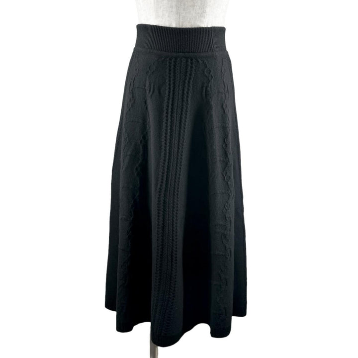 Excellent HERMES skirt ribbed knit long black wool Women 34 2H2305D6