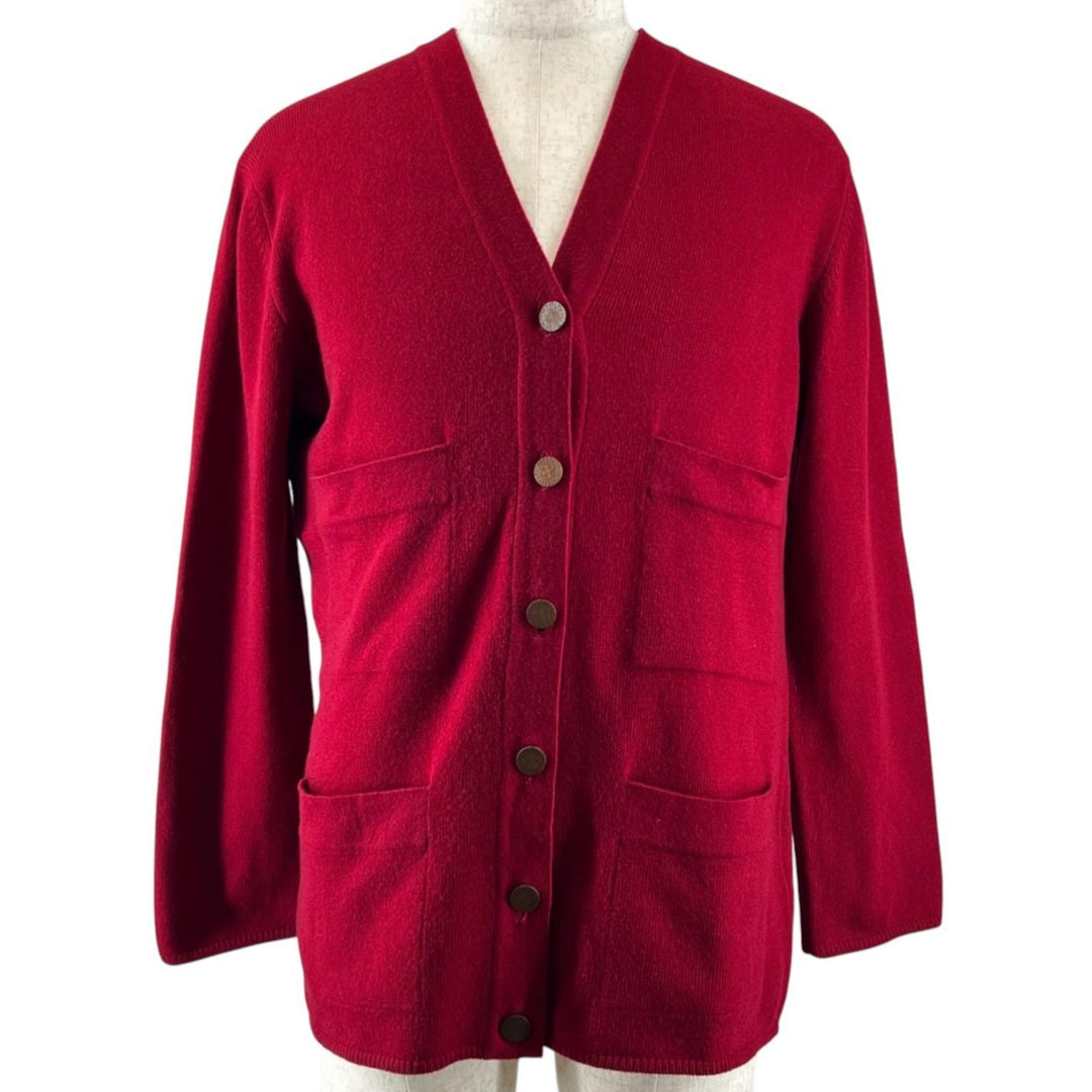 Great CHANEL cardigan Clover Button V-Neck Knit wine-red cashmere 40 98A P11770