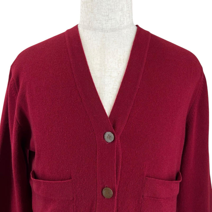 Great CHANEL cardigan Clover Button V-Neck Knit wine-red cashmere 40 98A P11770