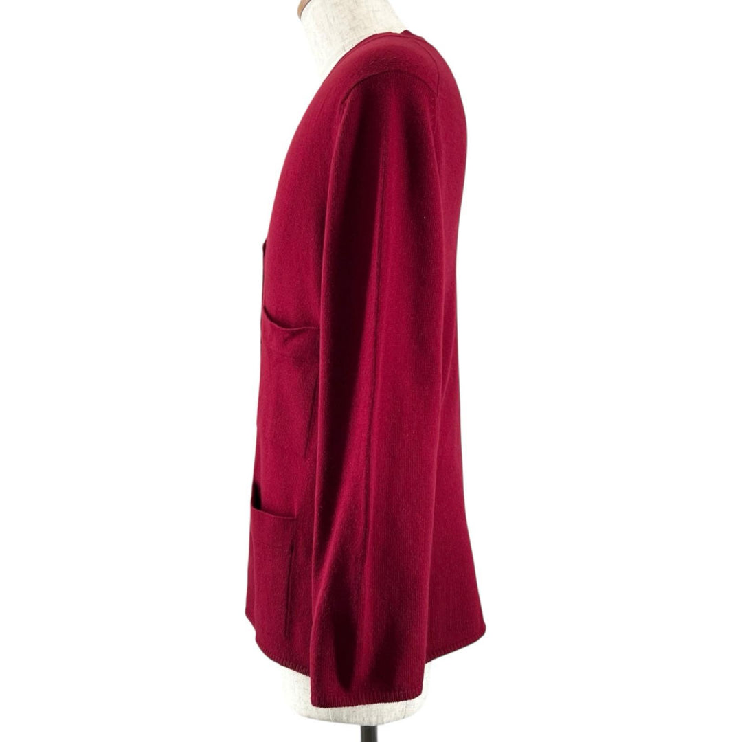 Great CHANEL cardigan Clover Button V-Neck Knit wine-red cashmere 40 98A P11770